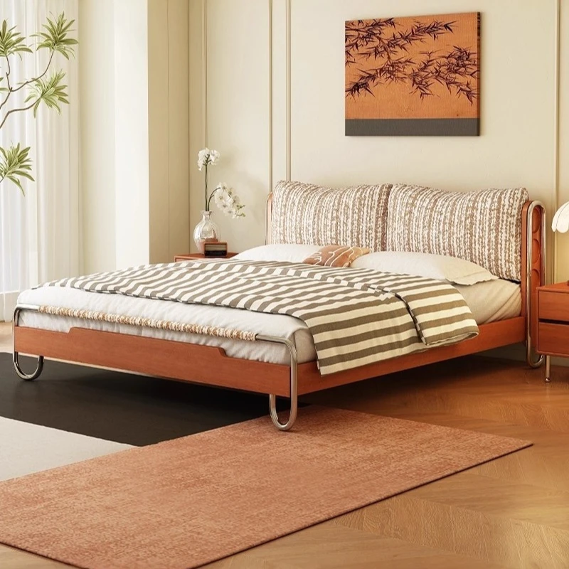 

French retro solid wood flow shadow fabric bed household bedroom antique 1.8m double soft bag