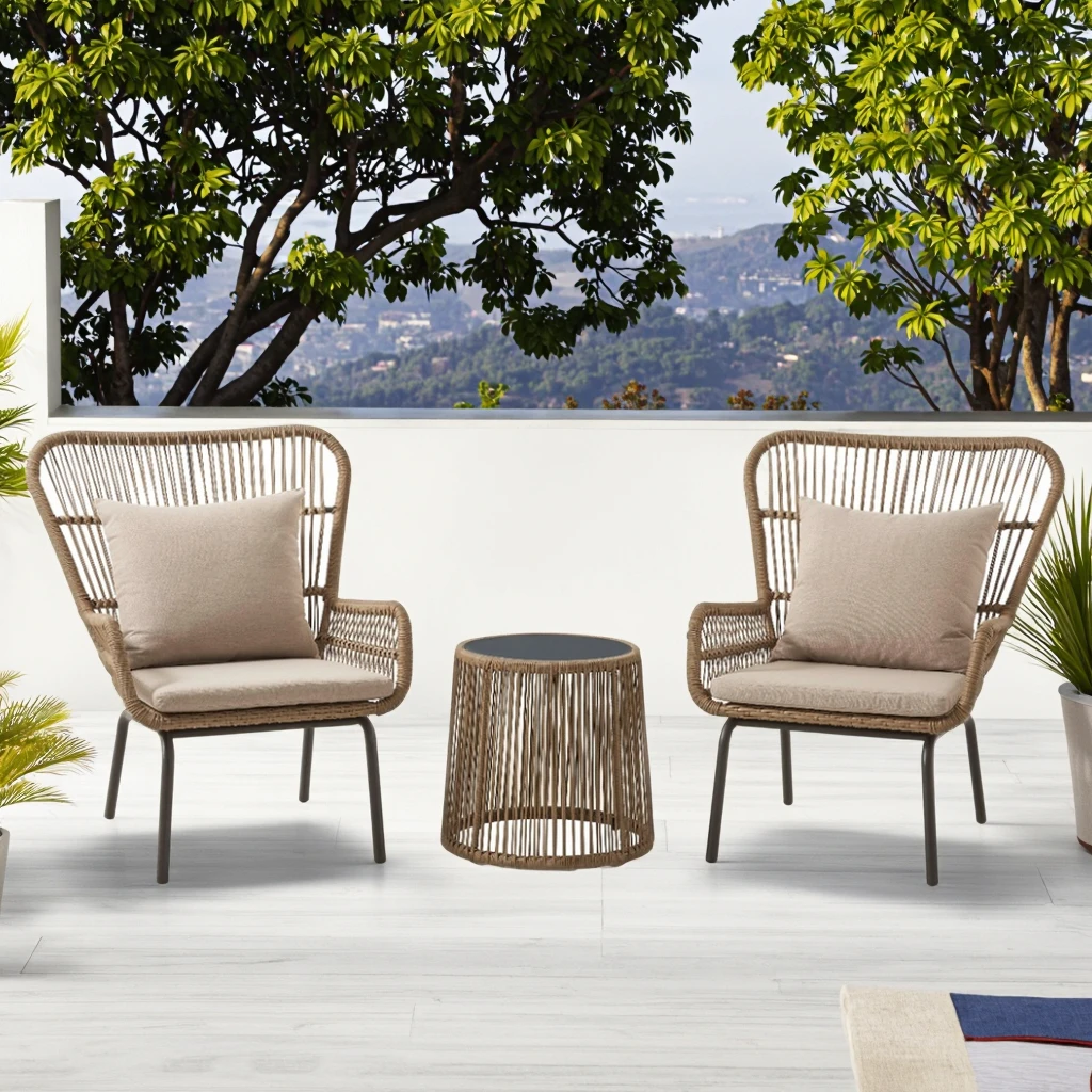 

All Weather Rattan Wicker Patio Set High Back Outdoor Chair Popular Coffee Restaurant Rattan Sofa Backyard Chair