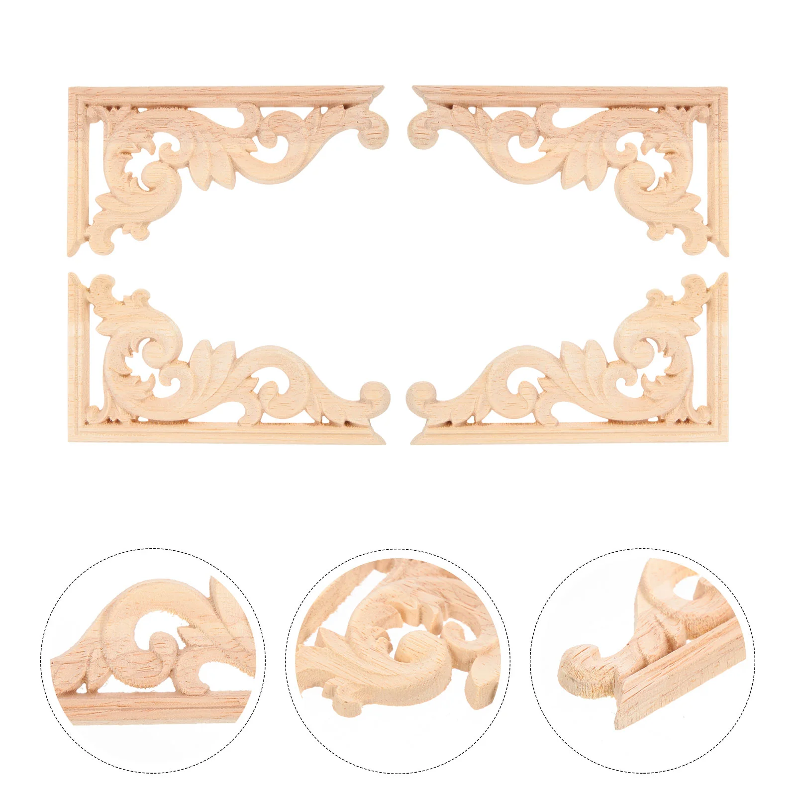 

4 PCS Vintage Home Decor Unpainted Frames Decorate Wood Applique Carved Onlay Wooden