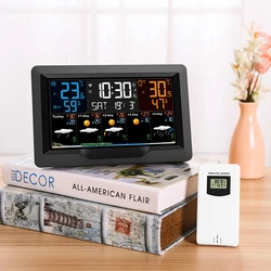 WIFI Tuya Big Color Screen Weather Station Multifunctional Digital Temperature Humidity Meter Trend Forecast Wall Alarm Clock