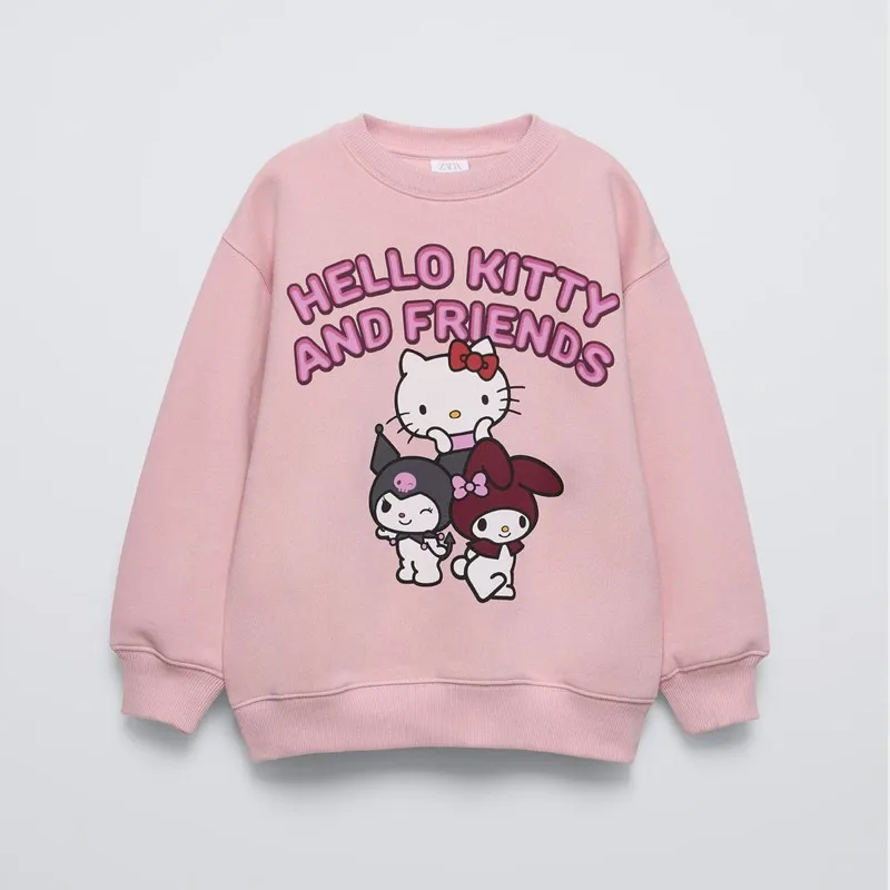 Marca Sanrio, sudaderas para niñas, sudaderas con capucha con estampado Kawaii de dibujos animados para niños, jersey para niños, ropa informal de algodón, Tops de moda para niñas