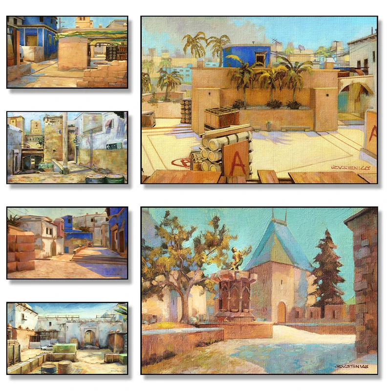 Popular Counter Strike CSGO Gun Shooting Game Map Scene Posters Canvas Printing Wall Art Picture for Gaming Room Home Decor
