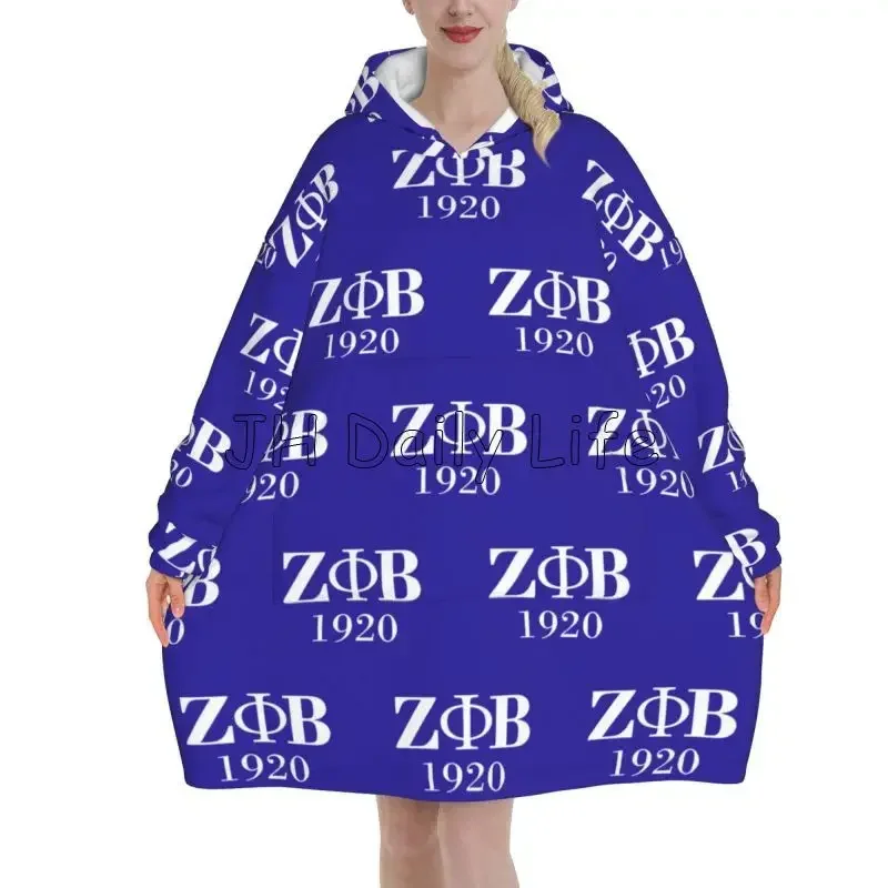 Zeta Phi Beta Wearable Blanket Hoodie for Women Sherpa Oversized Pullover Sweatshirt Warm Flannel Fleece Blankets with Pockets