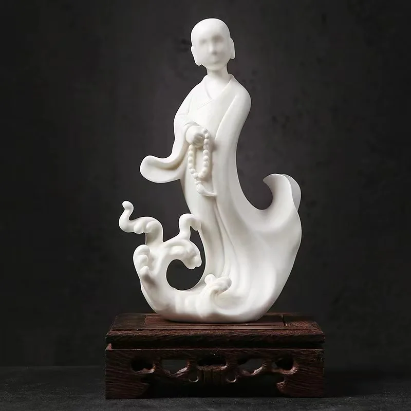 PINNY Chinese White Porcelain Monk Statue Ceramics Buddah Monk Figurine Crafts Decorative Ornament