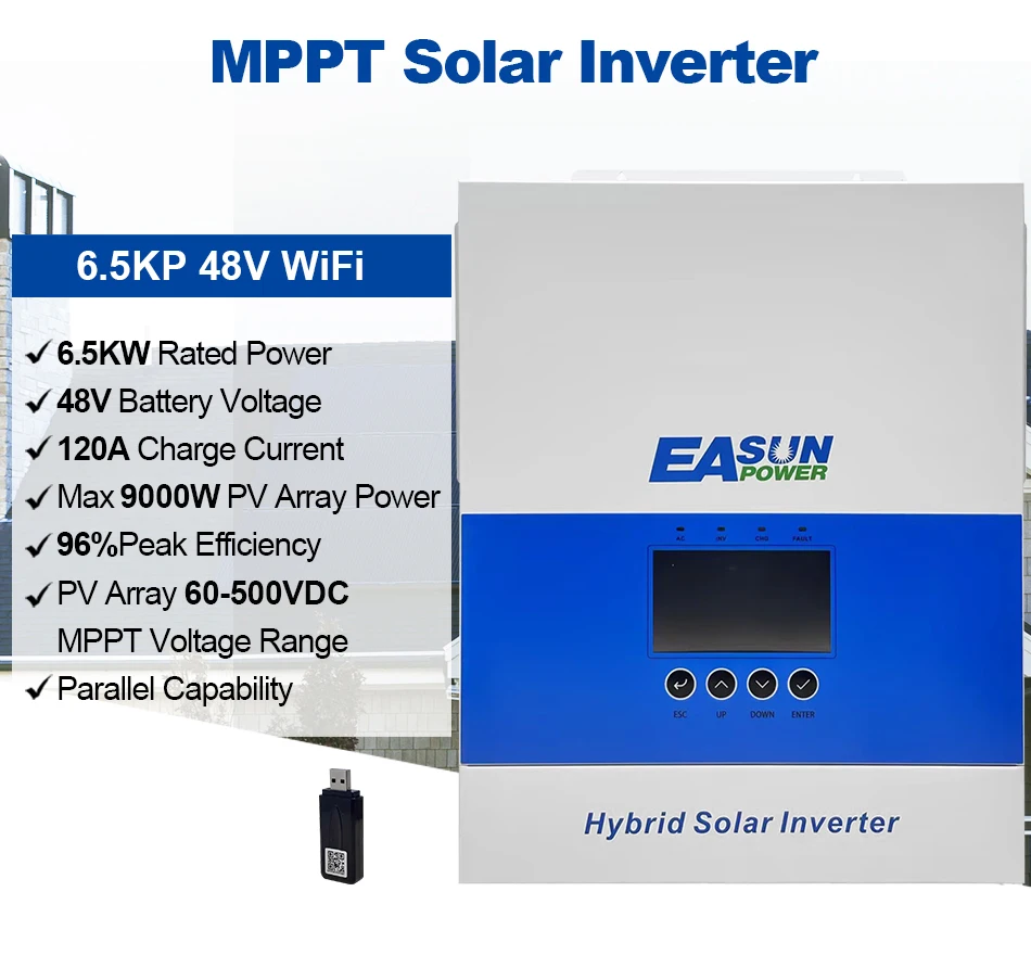 EASUN 6,5KW Hybrid-Solarwechselrichter 48V 230V 120A MPPT-Solarladegerät PV-Eingang 500V Reiner Sinus-Wechselrichter mit WLAN-Unterstützung Parallelbetrieb – Detail 2