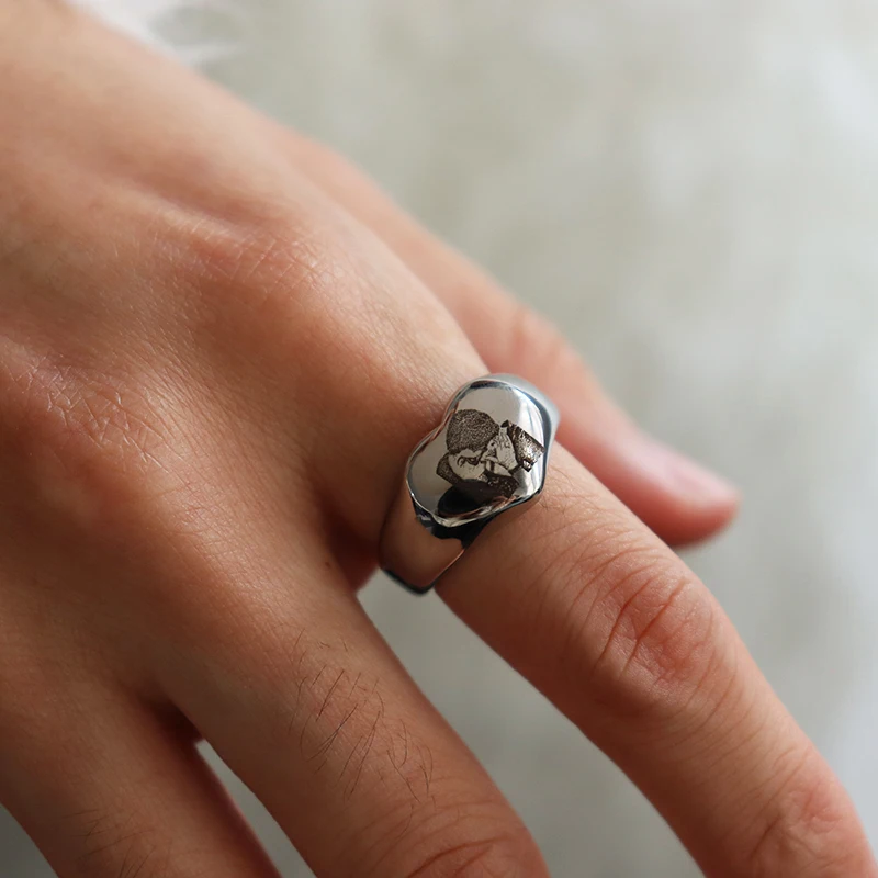 Bagues rondes en acier inoxydable pour hommes et femmes, Logo avec image gravée personnalisée, nom, cœur, anneaux de mariage, Photo personnalisée, bijoux cadeaux