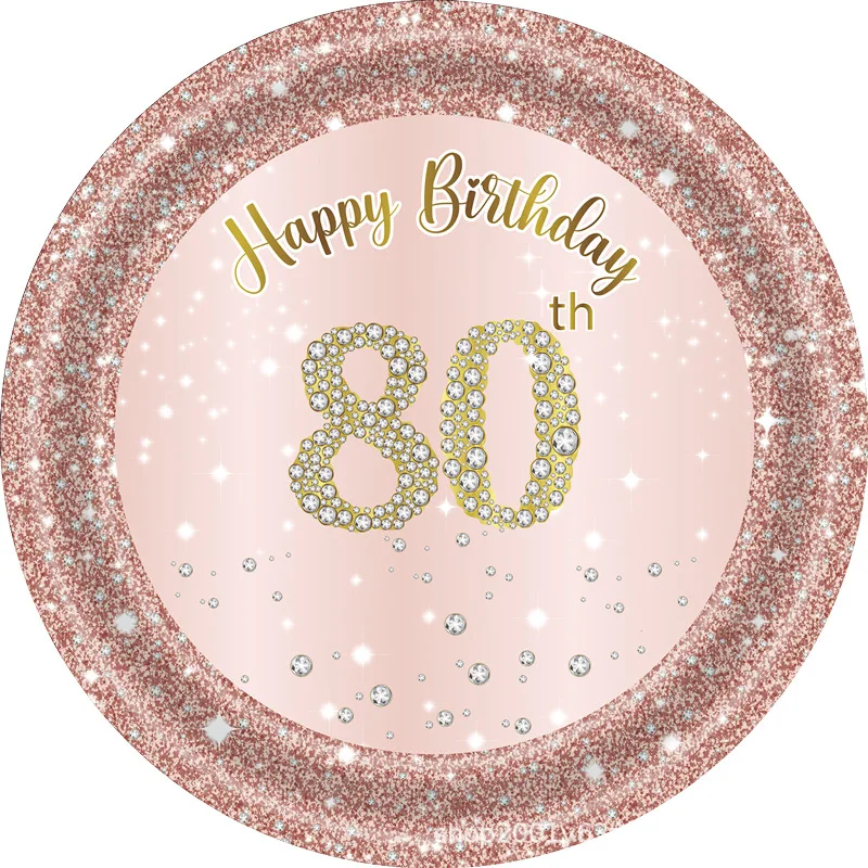 Rose Gold 80th Birthday Decorations - Happy 80th Birthday Tablecloth, Paper Plates, Napkins, Cups Sets for Him, Her