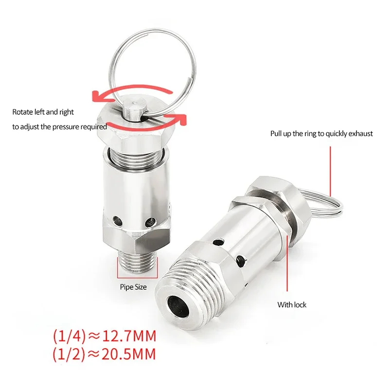 Imagem -04 - Air Release Pressure Relief Safety Valve Exaustão Sanitário Homebrew Compressor de ar Aço Inoxidável in in 304 Ajustável