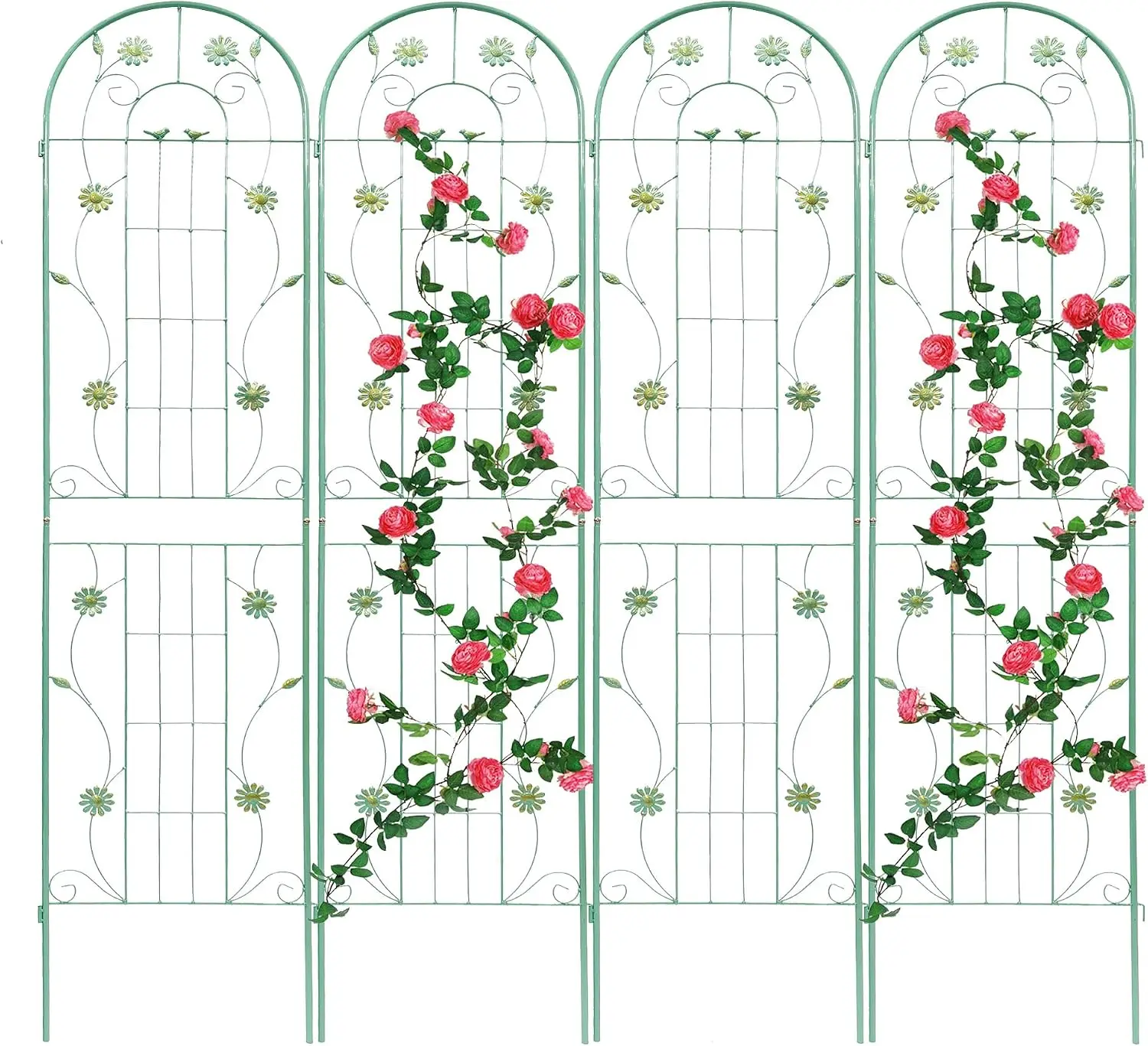 4 Pack Garden Trellis for Climbing Plants 86.7'' x 19.7'' ，Green Metal Garden Trellis，Heavy Duty Rustproof Plant Trellis for Pot