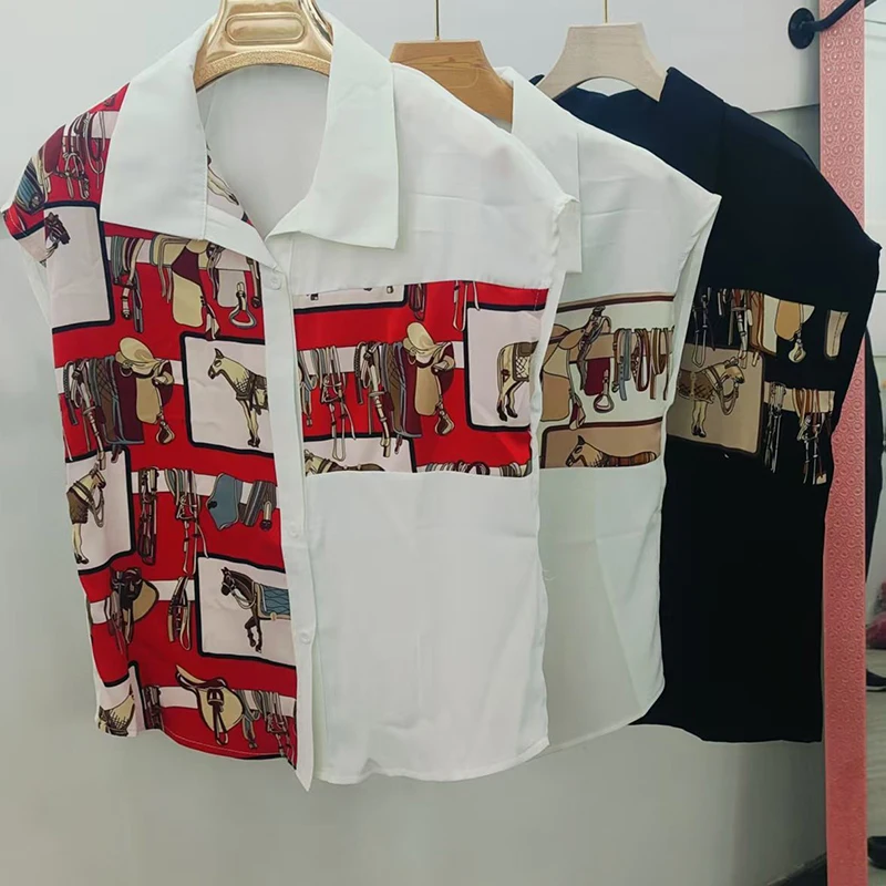 Mode revers bouton ample imprimé chemise asymétrique vêtements pour femmes 2025 été nouveaux hauts décontractés en mousseline de soie bureau dame Blouse