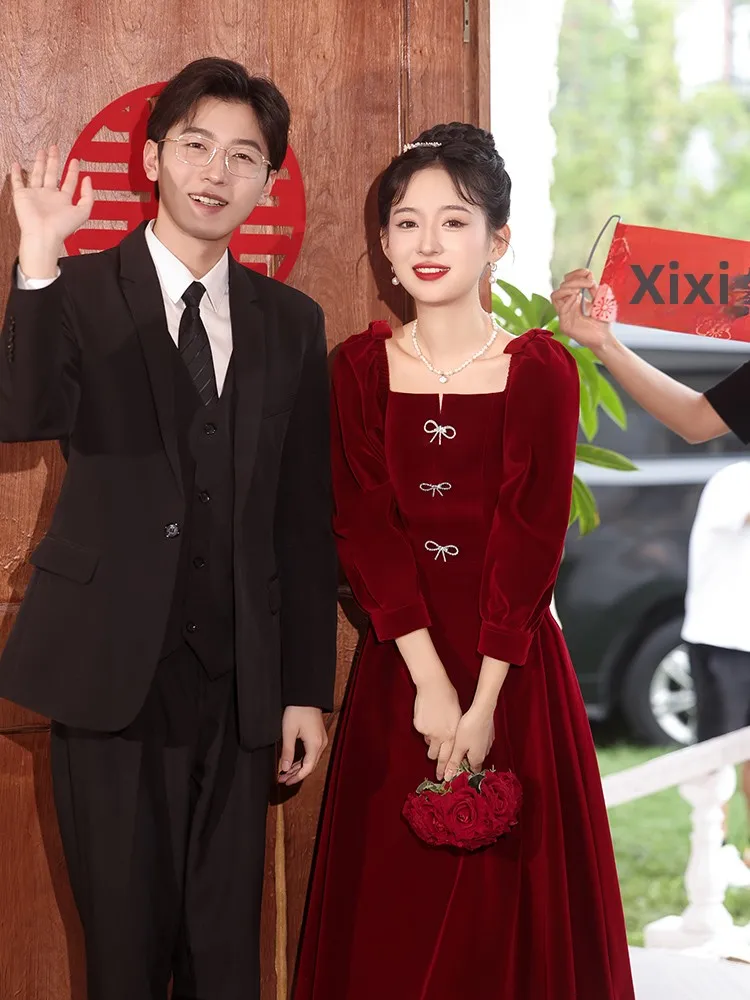 

Red Velvet Wedding Dr 2026 New Sle Bridal Gown for Marriage Return Home Dr Small Size Everyday Wear Sweet Sle mid W...