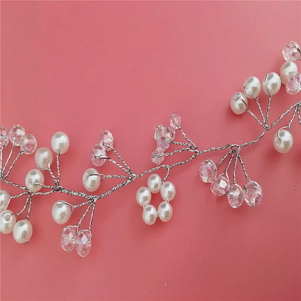 Crystal Pearl Bridal Hairband Silver Beads Rhinestones Elegant Sweet Design for Wedding Birthday Party Beach Photography