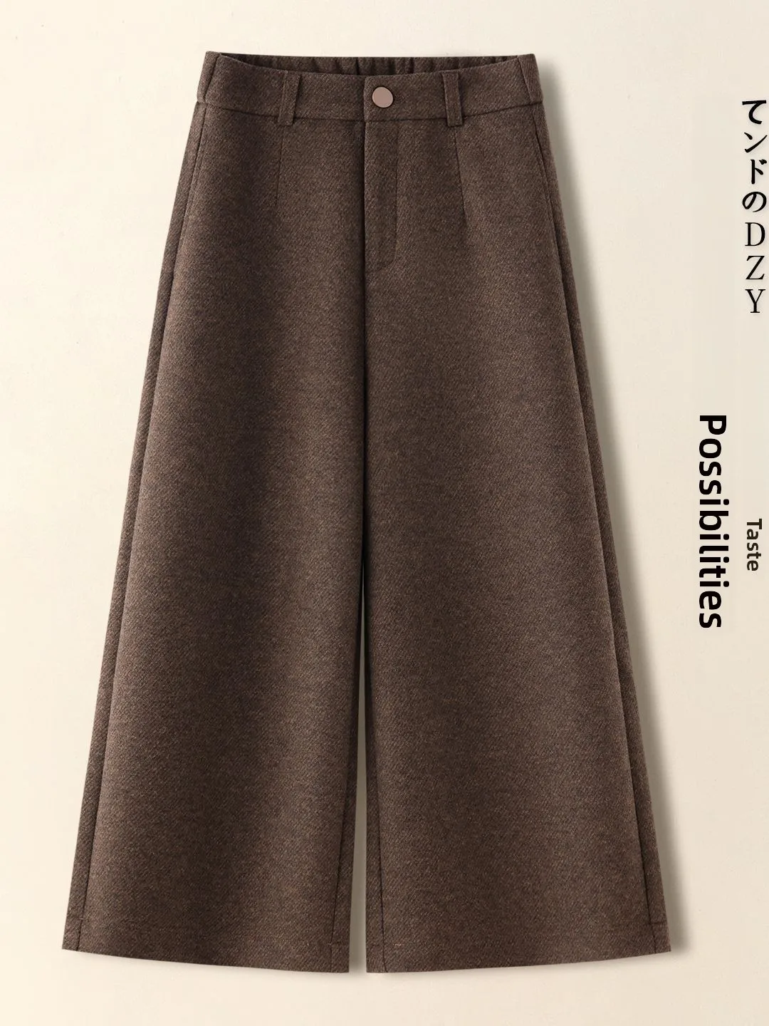 

Кофейные шерстяные широкие брюки женские осенне-зимние новые брюки маленького размера с восемью рисовой лапшой Camere прямые L...