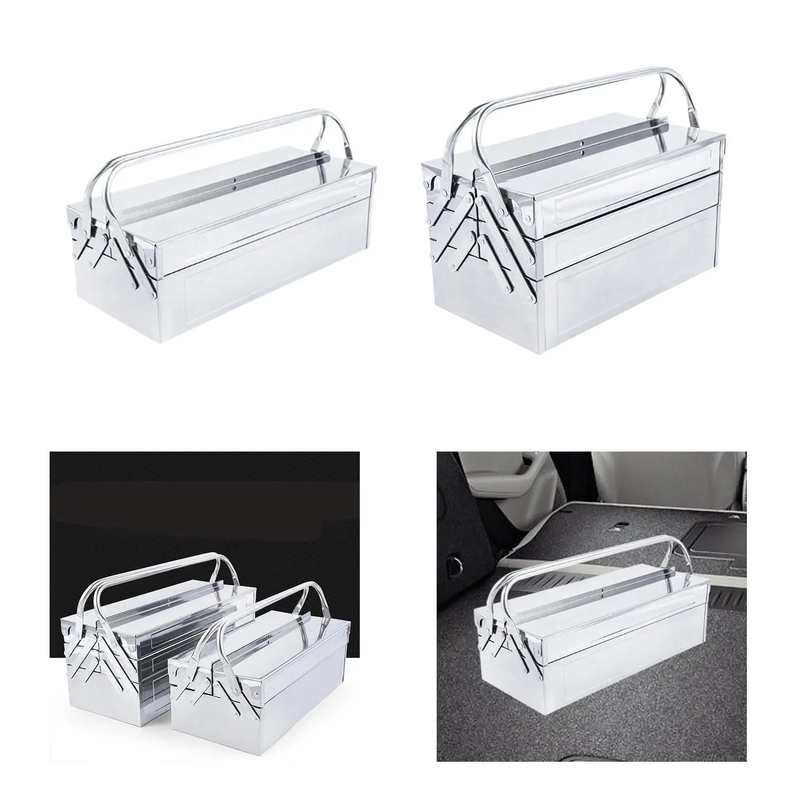 Portable Cantilever Tool Box Sturdy Toolbox Stainless Steel Tool Storage Container for Workshop Household Mechanical Repairs