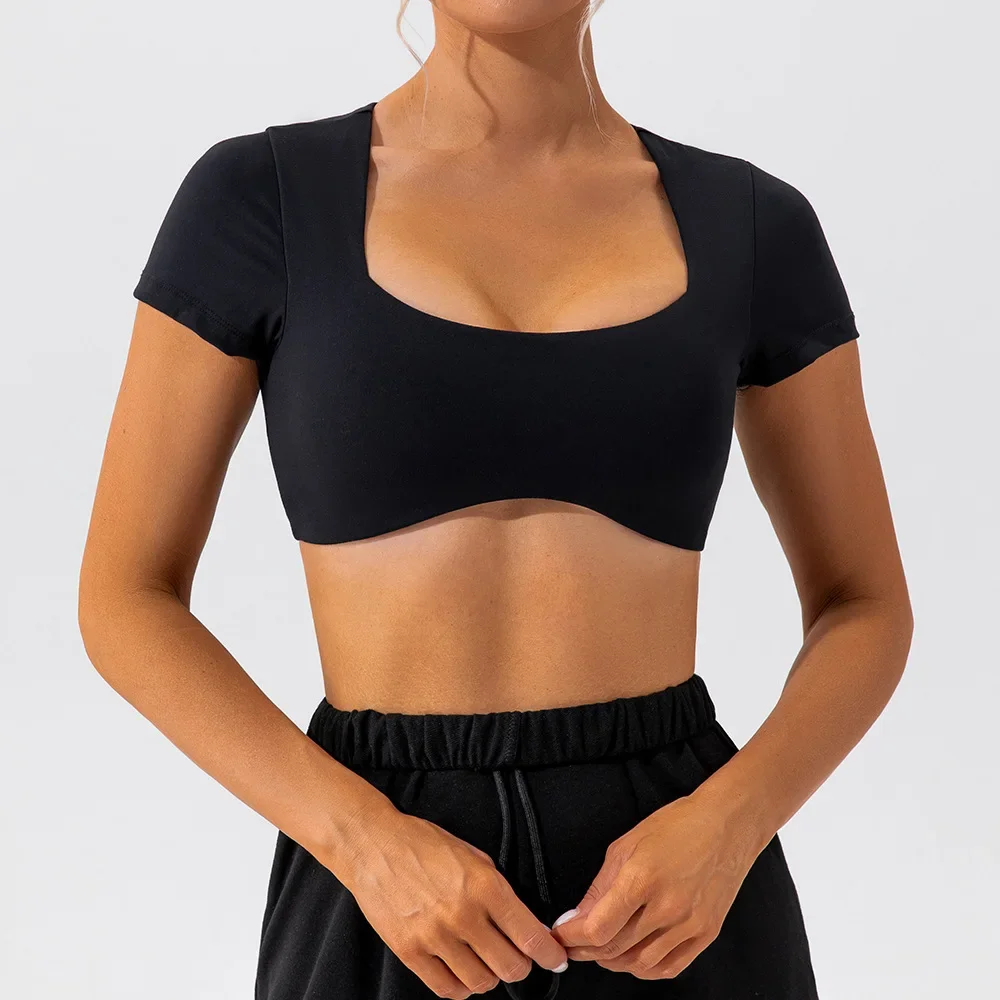 SHINBENE Navel-exposed Running Sports Tops for Women Quick-drying Nude Fitness Short-sleeved T-shirt image 5