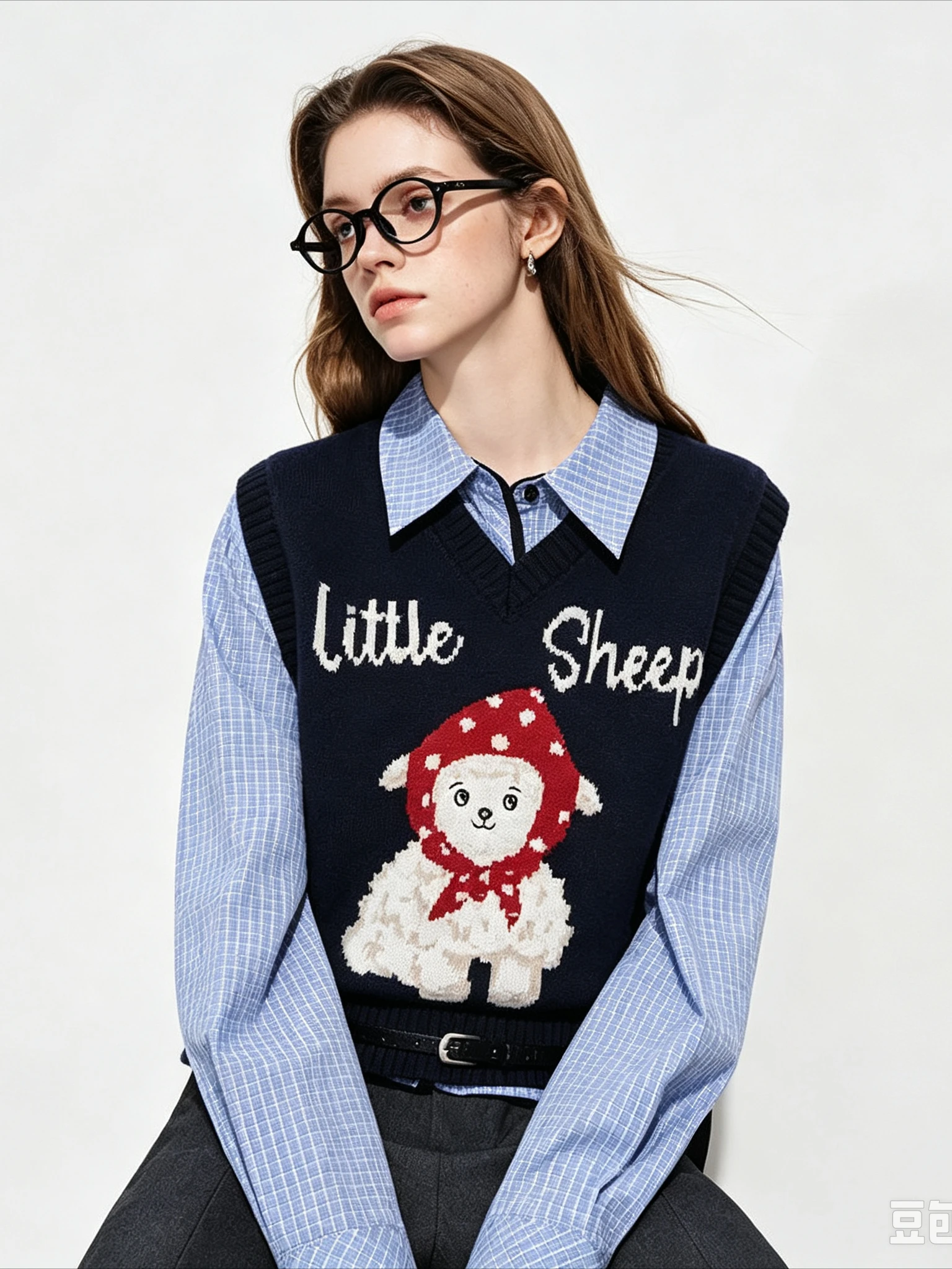 Preppy Cute Preppy Aesthetic Women Knit Sweater Vest Cartoon Little Sheep Jacquard V‑Neck Sleeveless Winter Layering Waistcoat