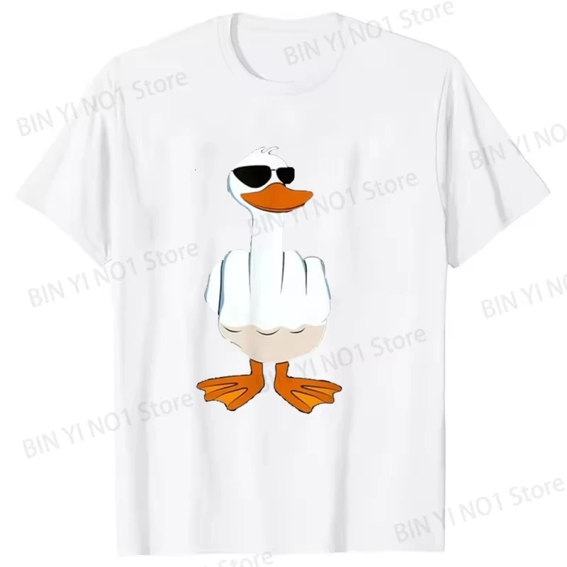 Duck Pattern Men's and Women's Fun Animal Print T-shirt Summer Street Style Unisex Round Neck Short Sleeved Top