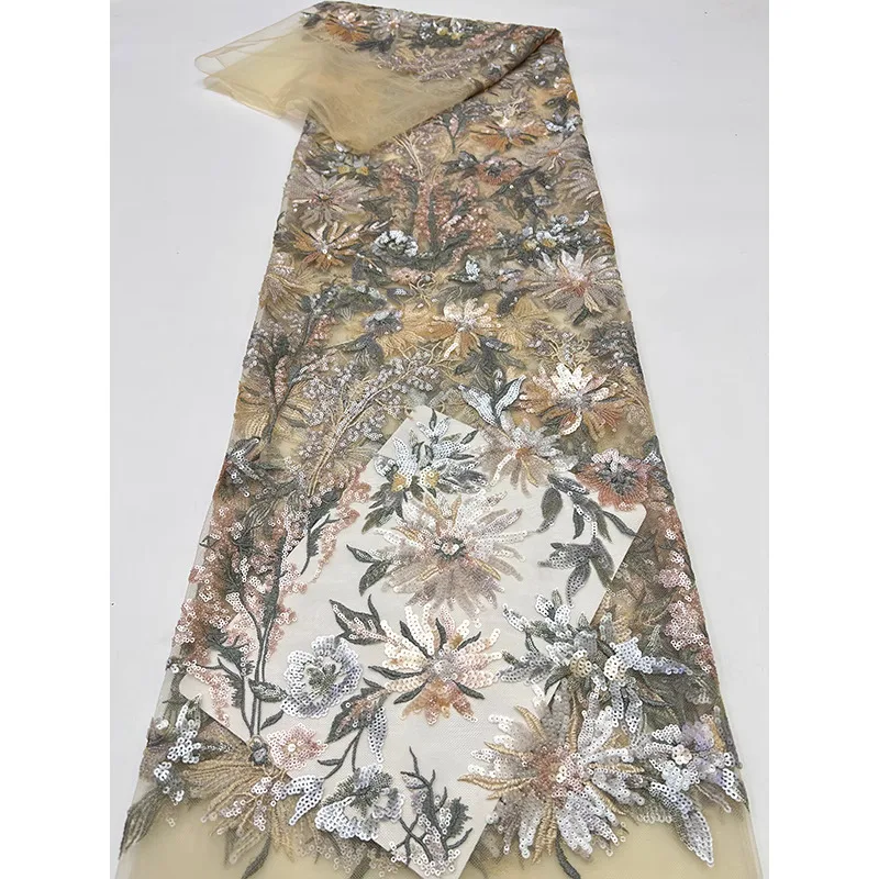 

Ткань с вышивкой в виде подсолнухов и пайетками, 1 ярд, для пошива платьев, свадебных платьев, ткани для шитья.