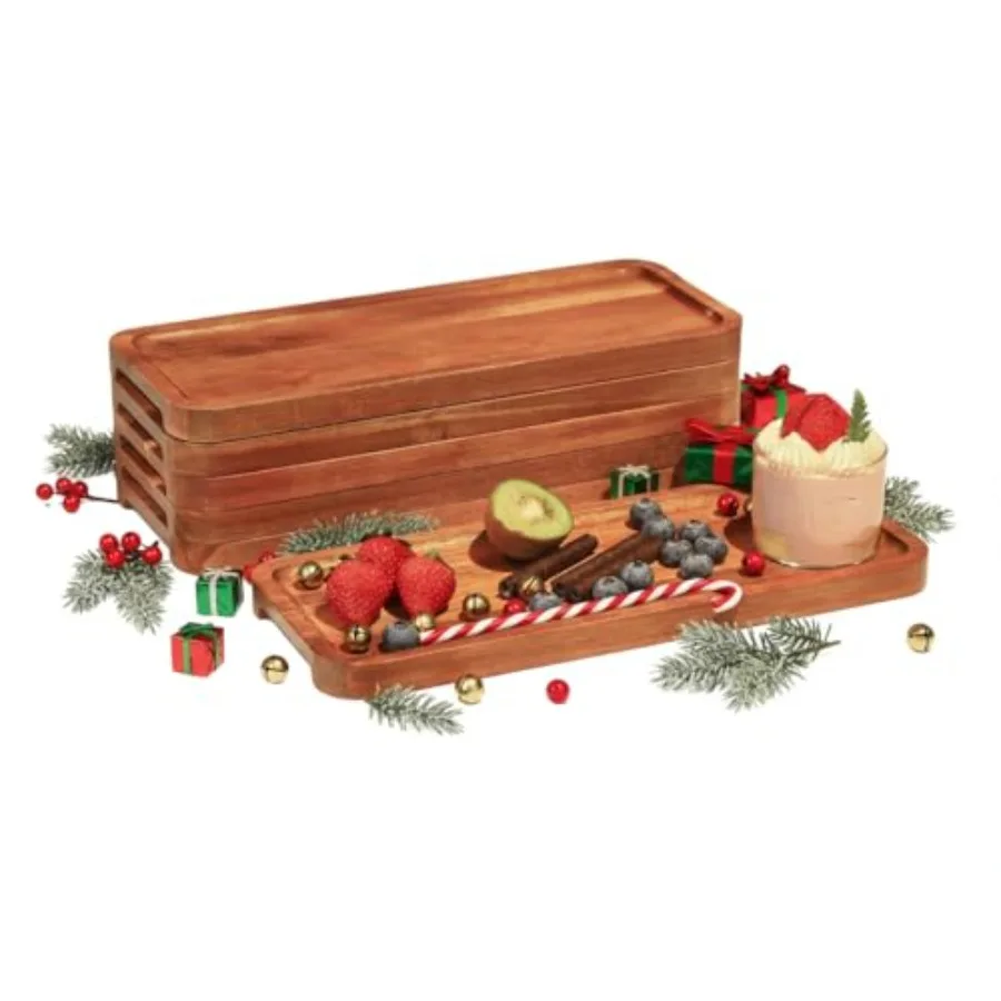

Wood Serving Trays Set of 6 14 x 6 inch Acacia Wood Platters Long Rectangular Wooden Trays for Charcuterie Appetizers Dessert P