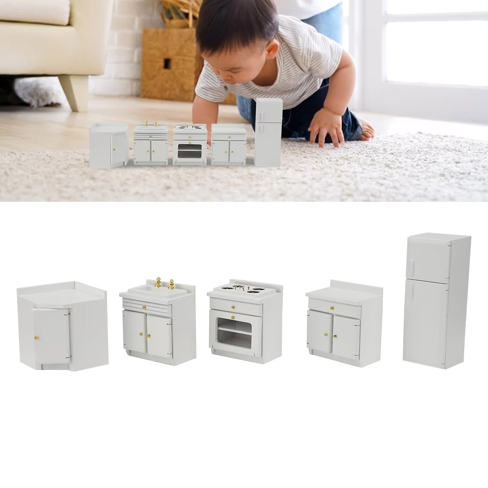 

ZK40 1 : 12 Mini Wooden Dollhouse Integral Kitchen Furniture Miniature Handcraft House Toys WhiteMini Kitchen Furniture