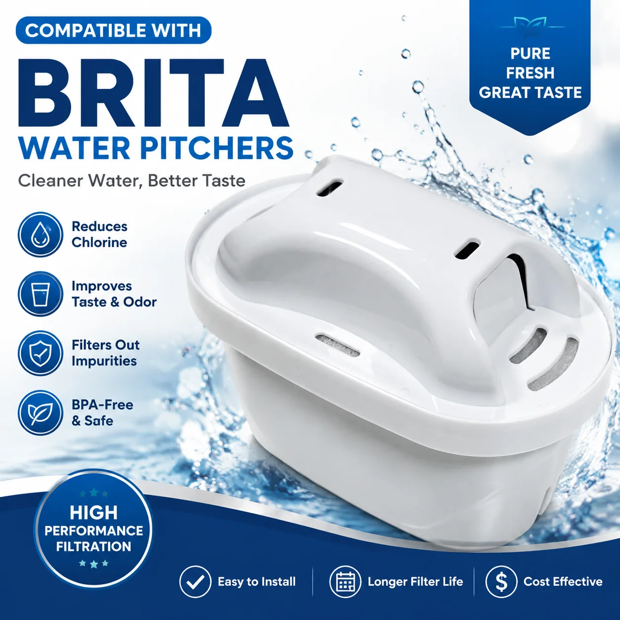 2PCS Water Filters Replacement for Brita Maxtra Water Filter Cartridges NSF Certified Activated Carbon Filter for Kettle