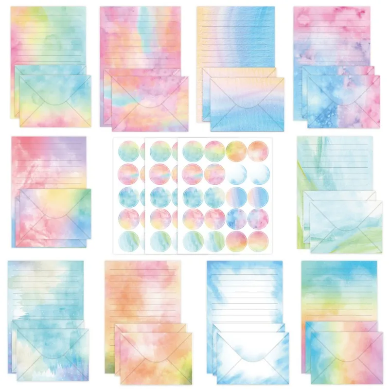 50set Creative Rainbow Watercolor Envelope Letter Paper Sealing Sticker Set Birthday Wedding Party Invitation Beautiful Mailers