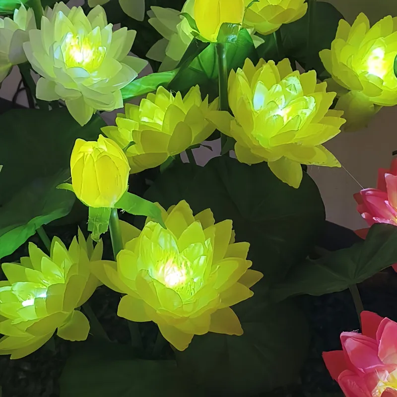 

3-головная имитация лотоса, светодиодные солнечные фонари для рождественской вечеринки, водонепроницаемые уличные садовые газонные лампы, украшение дома, ночник 064