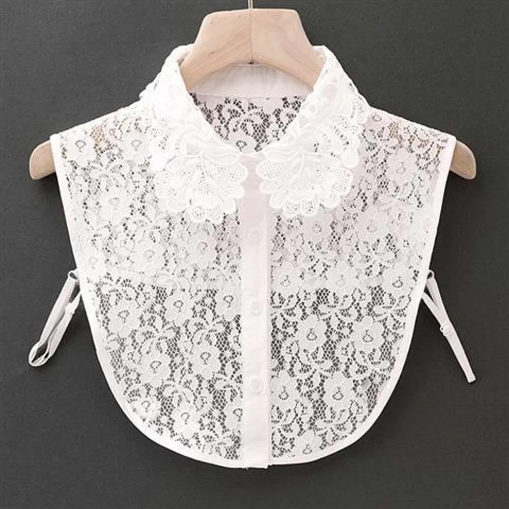 Temperament White Lace Fake Collar Black Vintage Shawl Detachable Front Tie Elegant Iris Blouse Shoulders Fake Collar Women