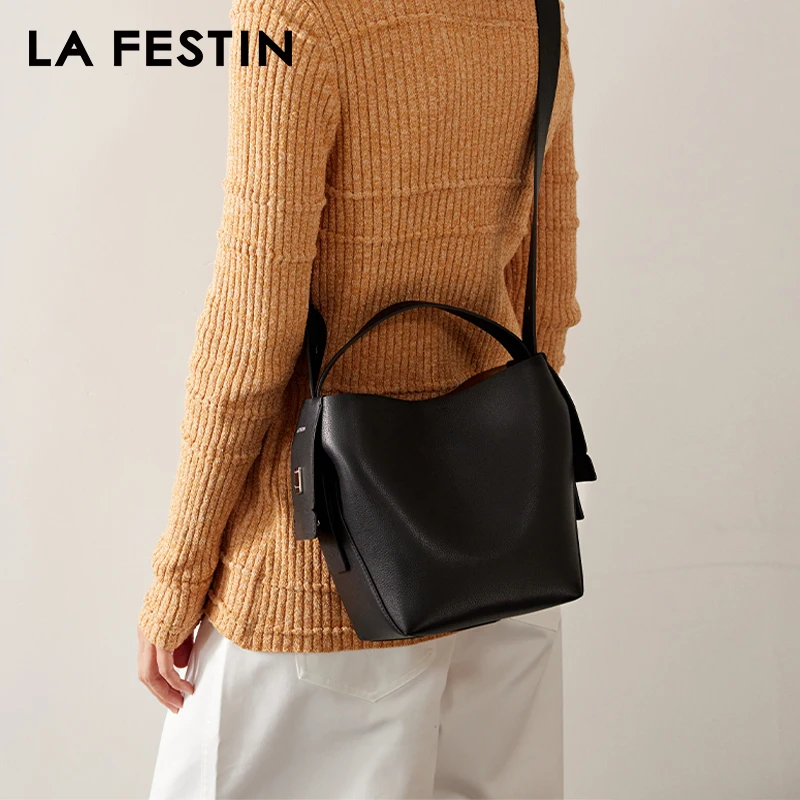 LA FESTIN Original Brand Genuine Leather Ladies Handbag Shoulder Crossbody Bag Portable Bucket Bag Female Bags Women\'s bag