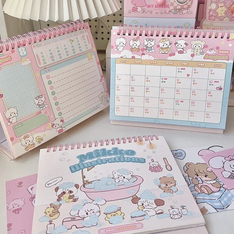 Anno nuovo Mikko calendario Kawaii Anime Cartoon Double Sided Calendar ornamenti Desktop calendario da scrivania figura ragazza regalo giocattolo carino