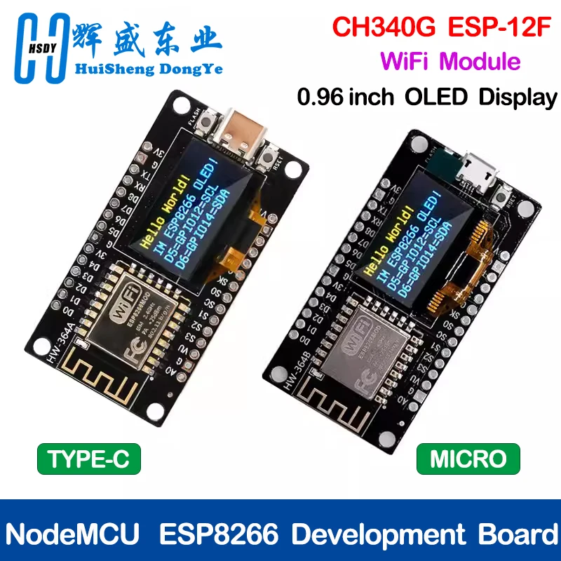 Плата разработки NodeMCU ESP8266 с OLED-дисплеем 0,96 дюйма, модуль драйвера CH340 для программирования Arduino IDE/Micropython