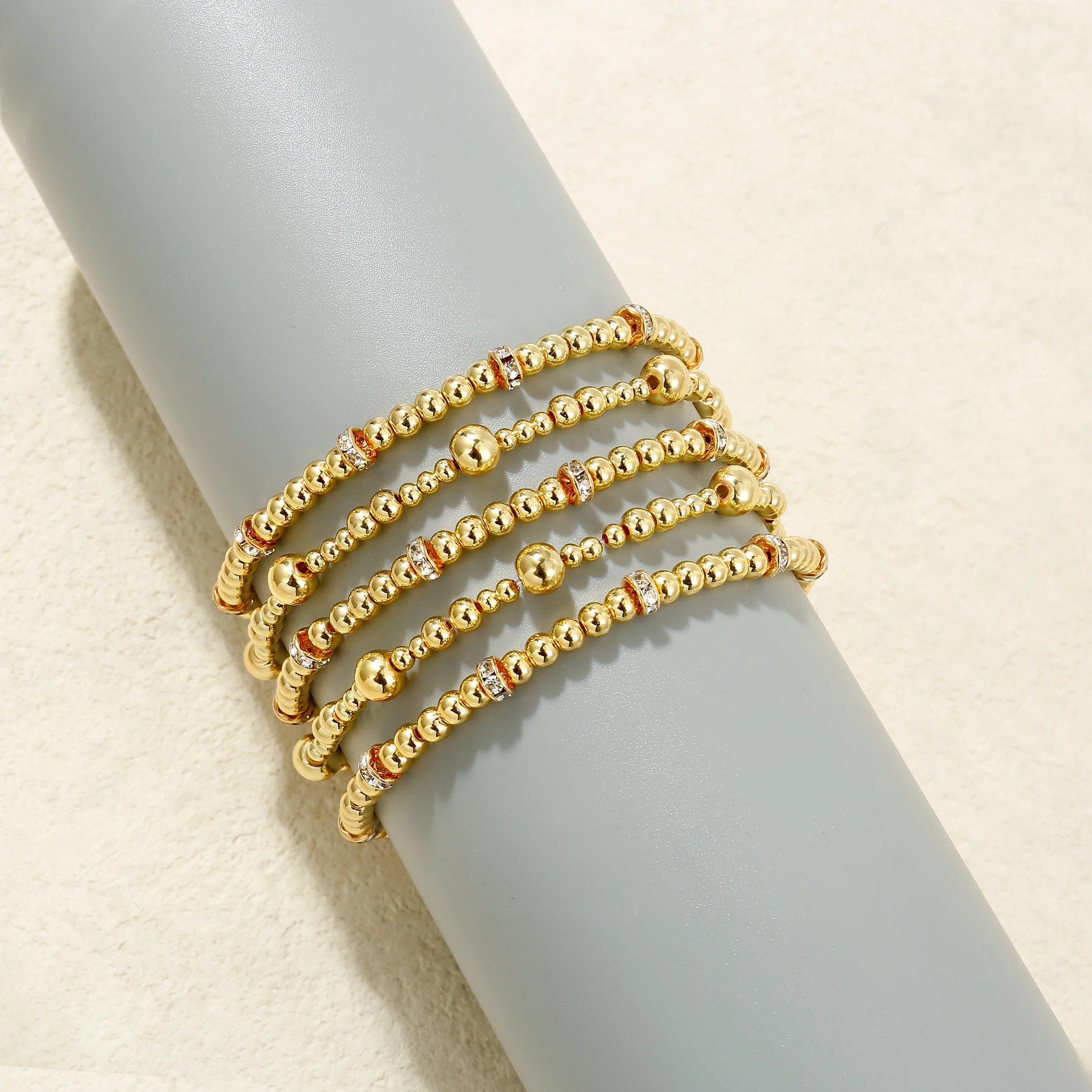 Badu Delicate Cubic Zircon Beaded Bracelet for Women Stackable Stretch 14K Gold Plated Bead Ball Bracelet Trends Jewelry Gifts