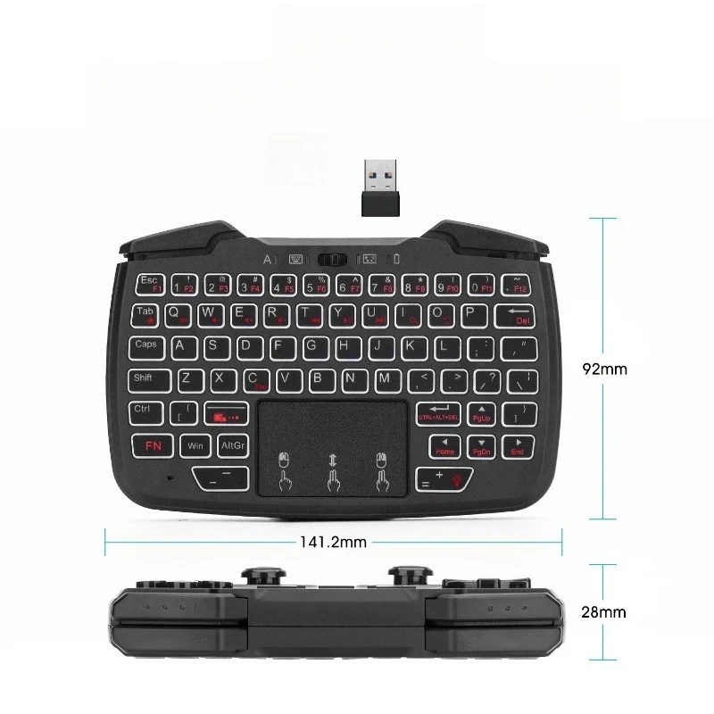 3-in-1 Mini Wireless Game Controller Combo 2.4G Backlit Keyboard Mouse Touchpad Gamepad Turbo Vibration for PC Smart TV