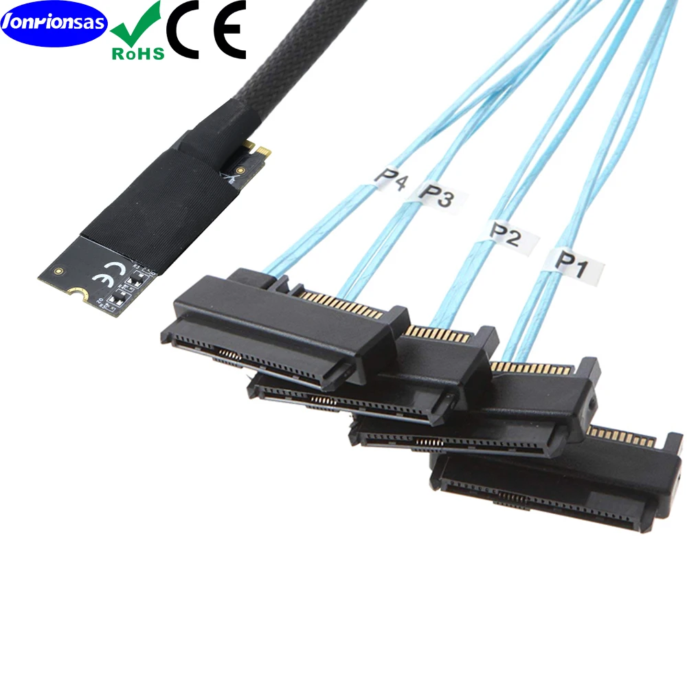 M.2 SFF-8643 to 4X SAS SFF-8482 2 in 1 NVME PCIe SSD Adapter & Cable for Mainboard Intel SSD 750 p3600 p3700