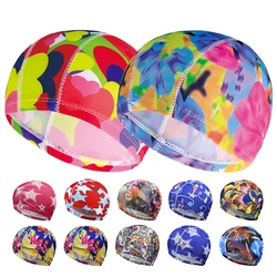 Women Men Swimming Pool Caps Adults Colorful Flowers Printed Solid Colors Elastic Fabric Nylon Water Sport Swim Bathing Caps Hat