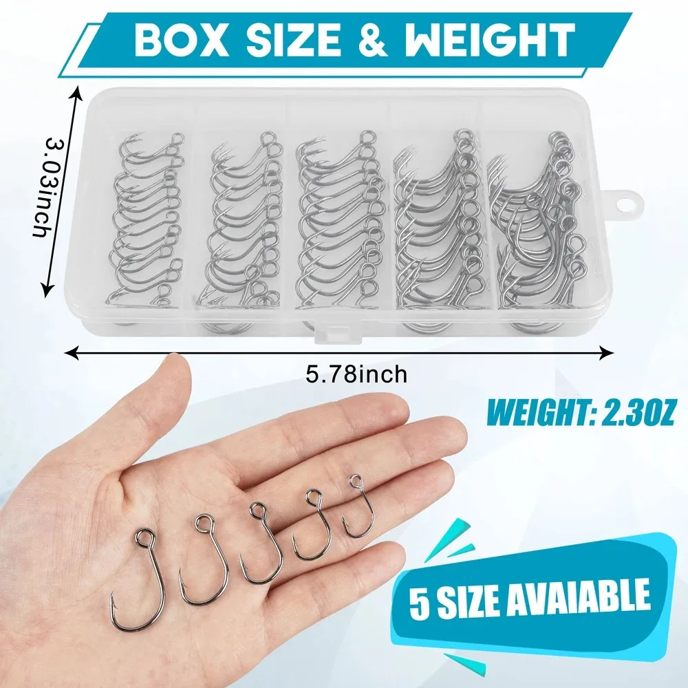 75Pcs Fishing Inline Single Hooks for Spoon Spinner Lures Baits Large Eye Inline Circle Hook for Freshwater Saltwater Fishing