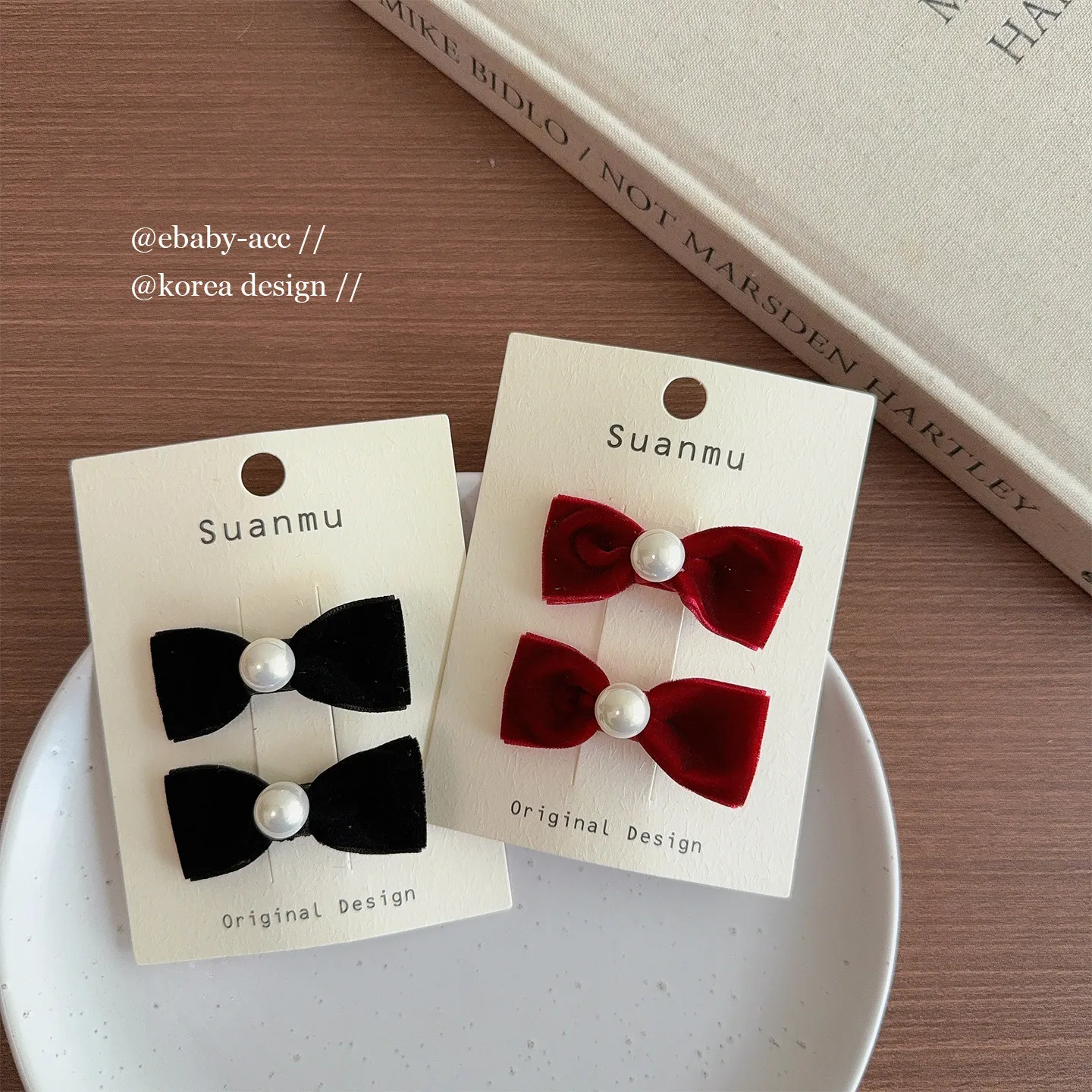 Hair Clips Velvet Bow Glossy Pearl Girls Korean Style Side Bangs Barrettes Charming Hair Accessories for Daily Party Travel