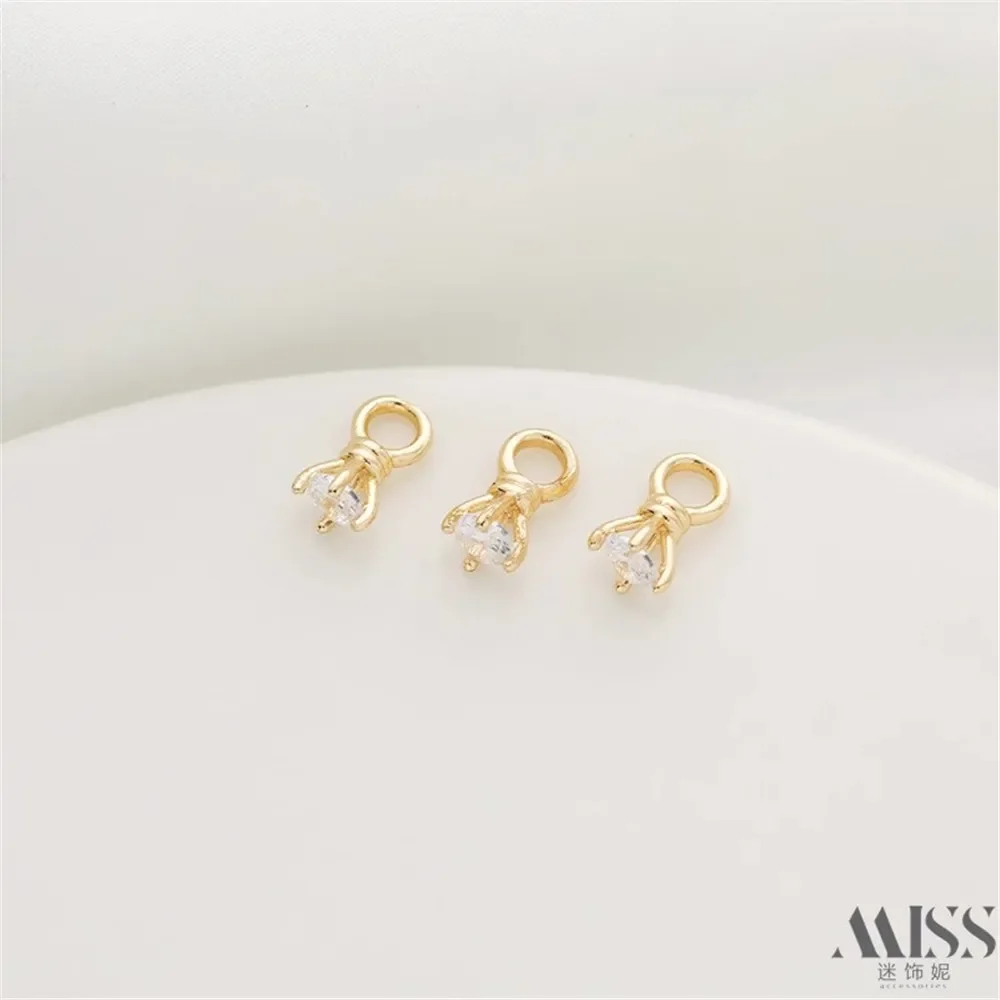 14K Gold Color Zircon Diamond Pendant Four-Pronged Handmade DIY Bracelet Necklace Jewelry Accessory