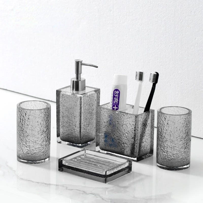 Bathroom Set Resin Transparent Gray Mouthwash Cup Toilet Storage Tray Supplies Soap Dispenser Accessories