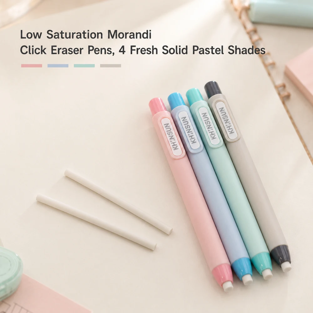 Cute Pens Shape Press Type Pencil Eraser with 10 Replaceable Core Sketching Painting Writing Erase Supplies Stationery Gifts