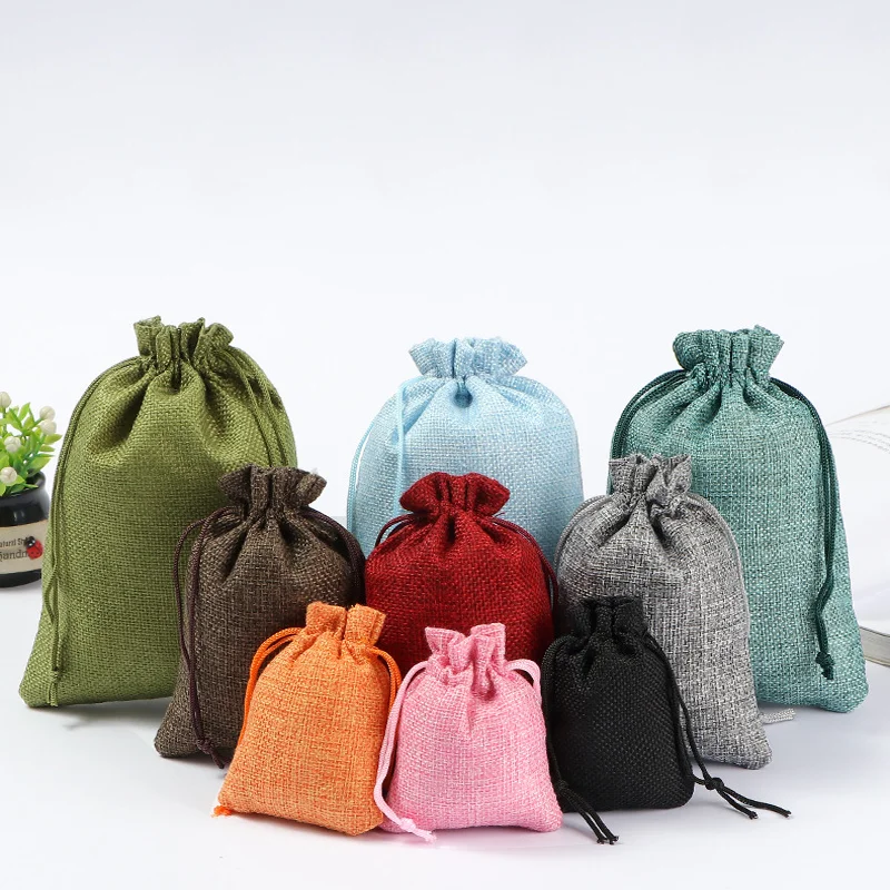 50/100pcs 18 Color Linen Bag Gift Drawstring Bag Cosmetics Candy Wedding Christmas Jewelry Burlap Bag Reusable DIY