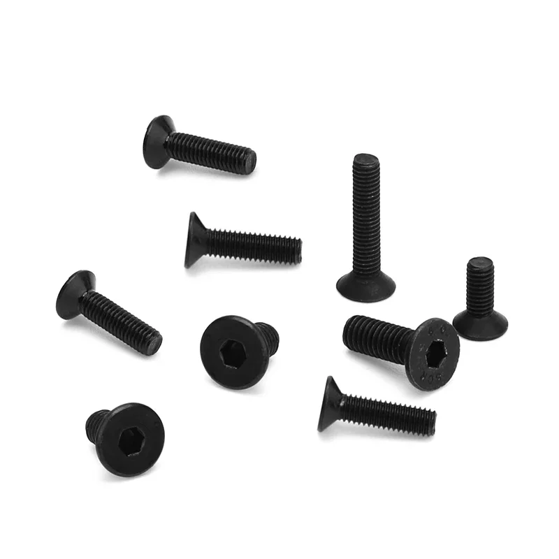 20 قطعة مسامير سداسية من الفولاذ الكربوني الأسود M2/M3/M4/M5 مسامير ألين برأس مسطح بأحجام متنوعة #6