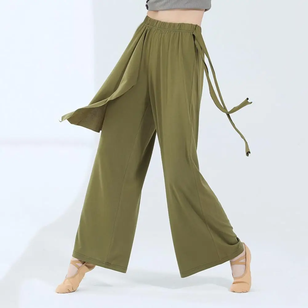 

Ribbon Solid Color Yoga Pants Stylish Women's Wide Leg Pants with Elastic Waist Pockets for Casual Streetwear Fashion Solid