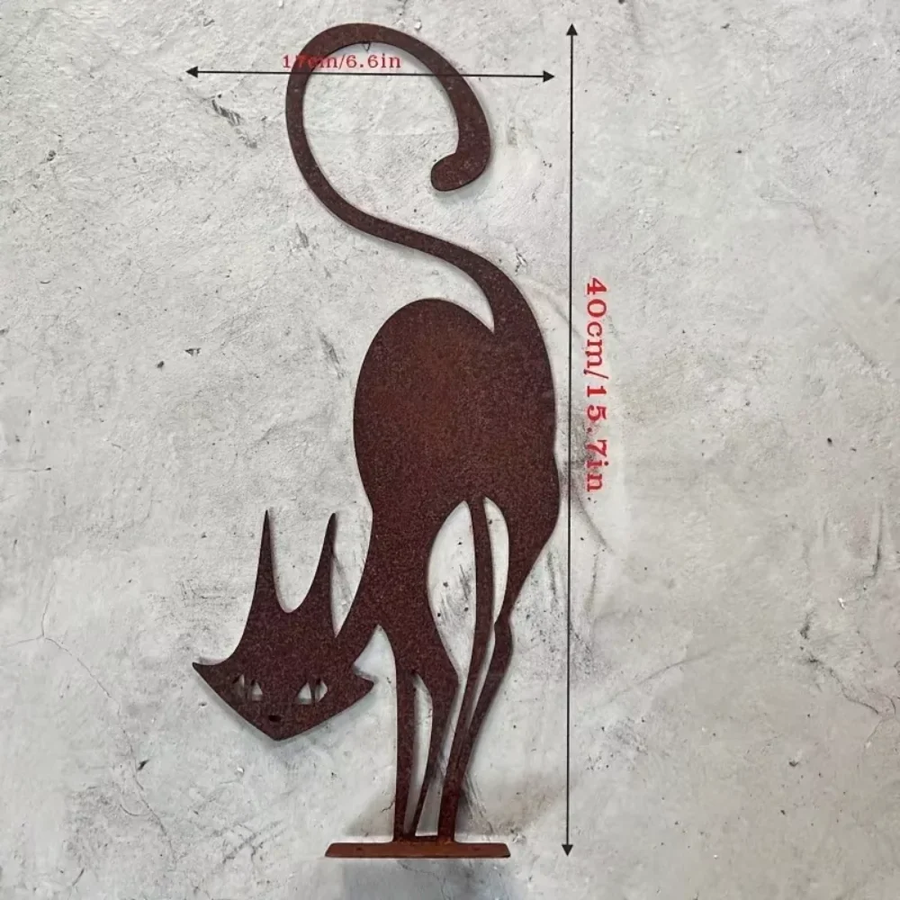 Rusty Wrought Iron Cat Halloween Fence Ornament - Garden Party Decor