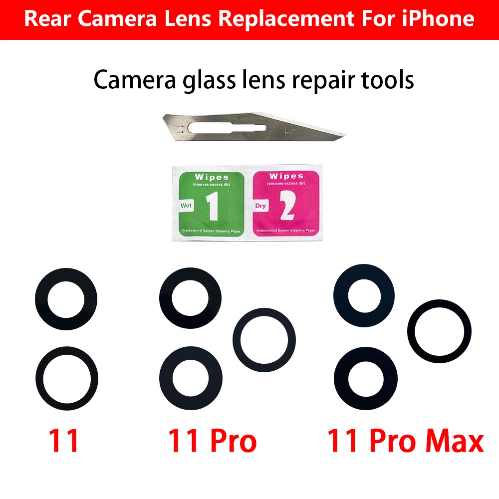 10 Pcs For IPhone 14 Plus 13 12 mini 11 Pro Max Rear Back Camera Glass Lens Replacement With Glue Adhesive Lens Sticker