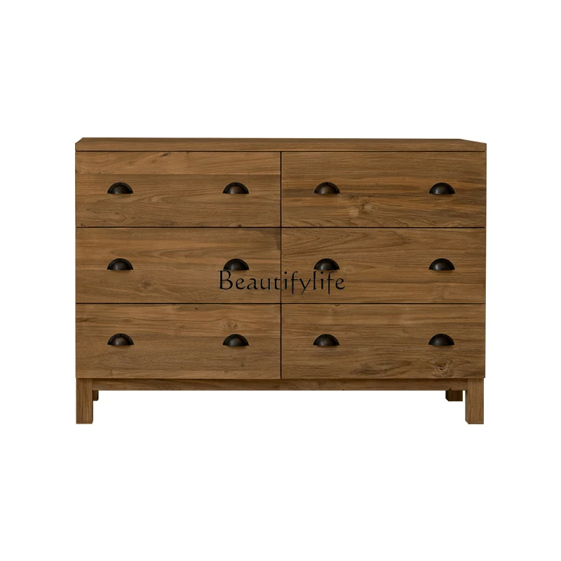 

Vintage Style Teak Solid Wood Retro Bedroom Storage Natural Wood Entryway Storage Cabinet