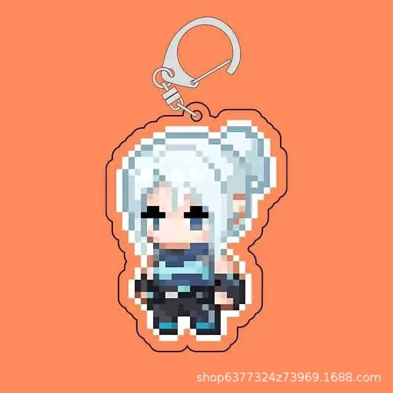 4PCS Hot Game Valorant Series Pixel Style Acrylic Keychain Cartoon Game Role Creativity Fashion Backpack Keychain Birthday Gift view 3