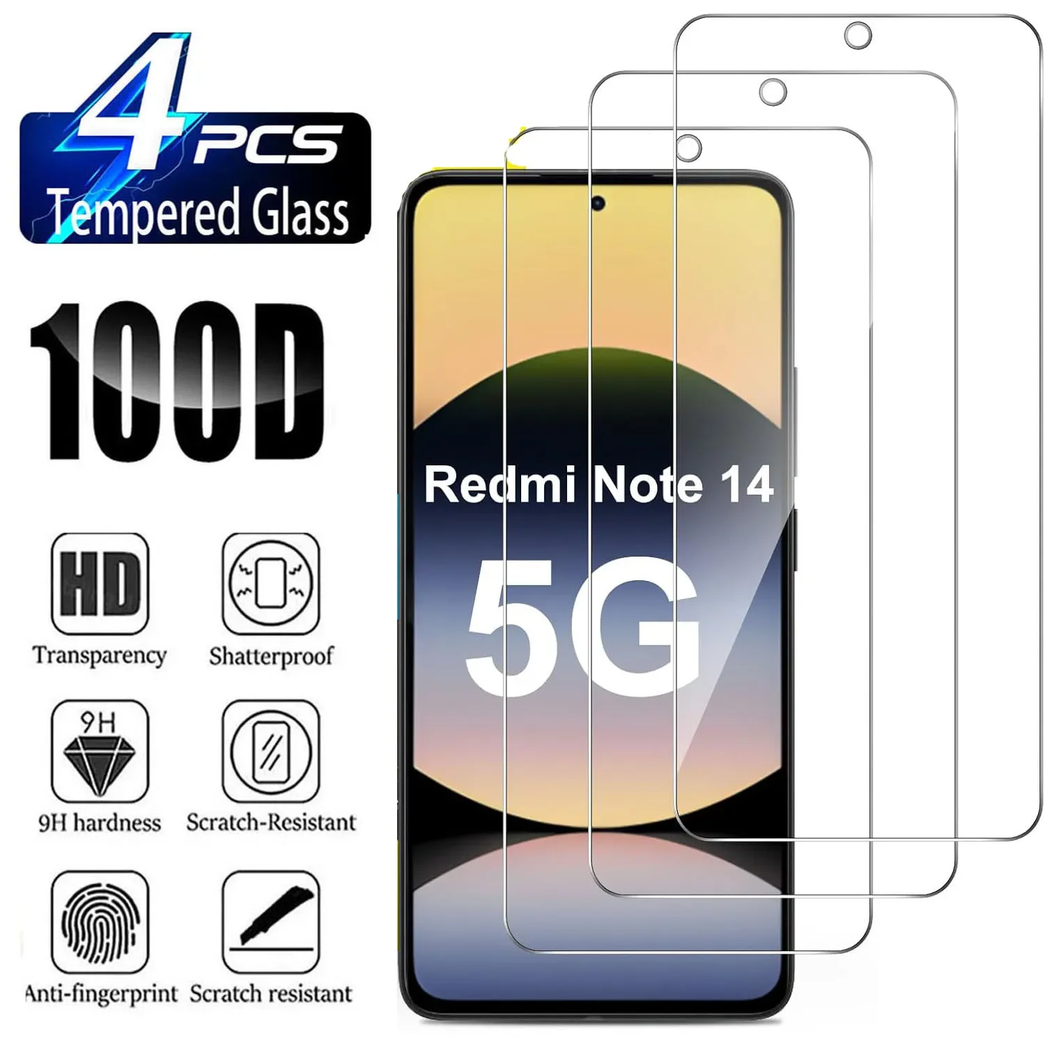 

2/4Pcs 9H Screen Protector For Redmi Note 14 5G HD Tempered Glass