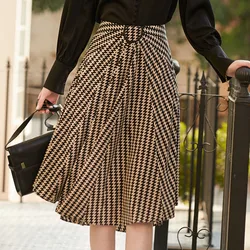 Skirts Women Casual Style High Waist Patchwork Mid-Length Skirt Plaid Elegant New Fashion