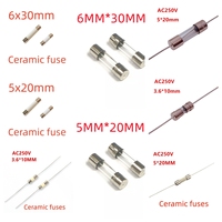 10pcs/lot Fast Blow Glass Tube Fuses 3.6x10mm 5x20mm 6x30mm 250V 800mA 1A 1.25A 1.5A 1.6A 2A 2.5A 3A Axial Lead Ceramic Fuse